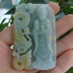 Mặt dây chuyền hình Phật Bà Quan Âm Cưỡi rồng ( Ngọc Jadeite A)